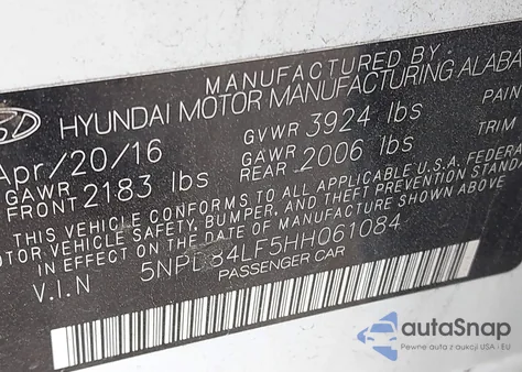 2017 Hyundai Elantra Limited из США, поврежденный, VIN 5NPD84LF5HH061084